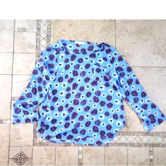 LOFT Tops - Loft Floral Blue Long Sleeve Blouse